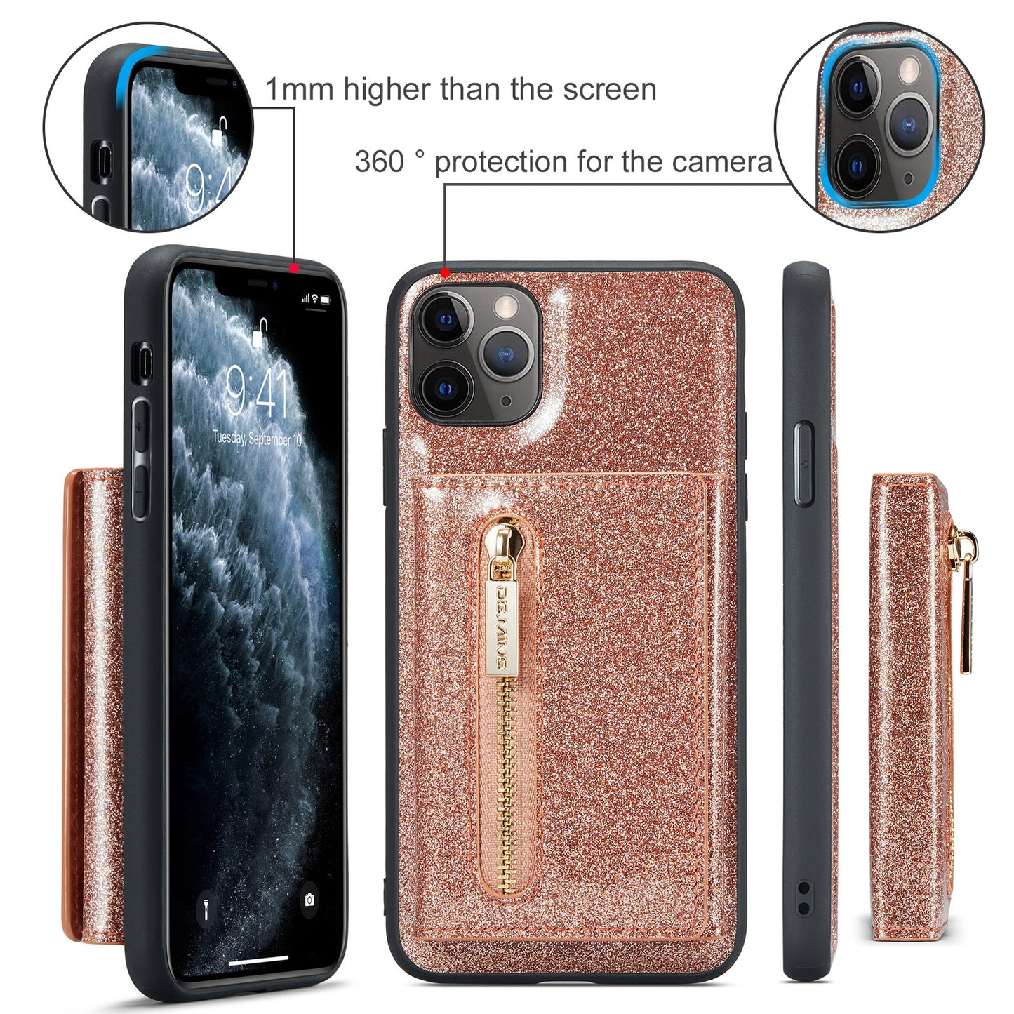 DG.MING Glitter Leather 2-in-1 Wallet iPhone 11 Pro Max Case