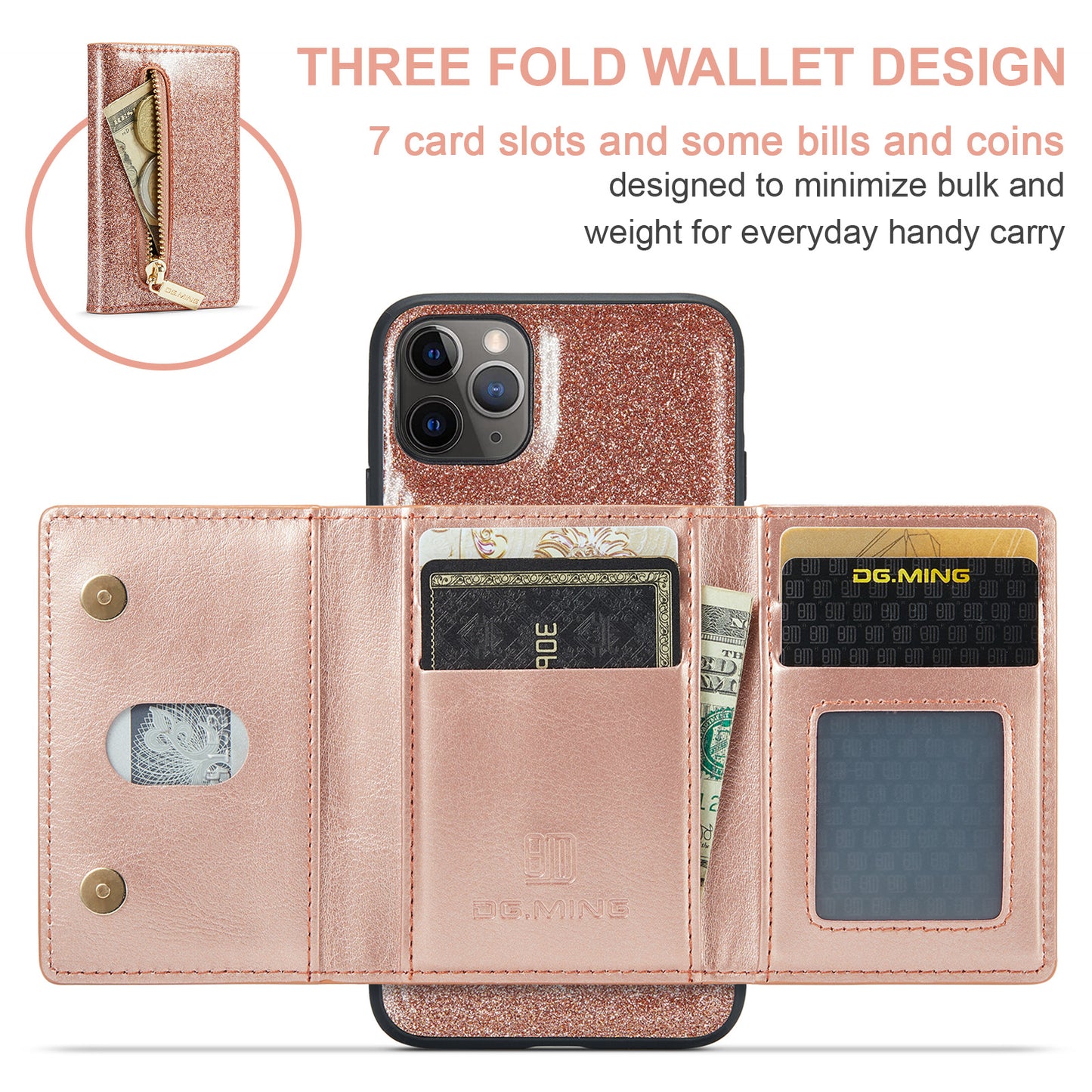 DG.MING Glitter Leather 2-in-1 Wallet iPhone 11 Pro Max Case