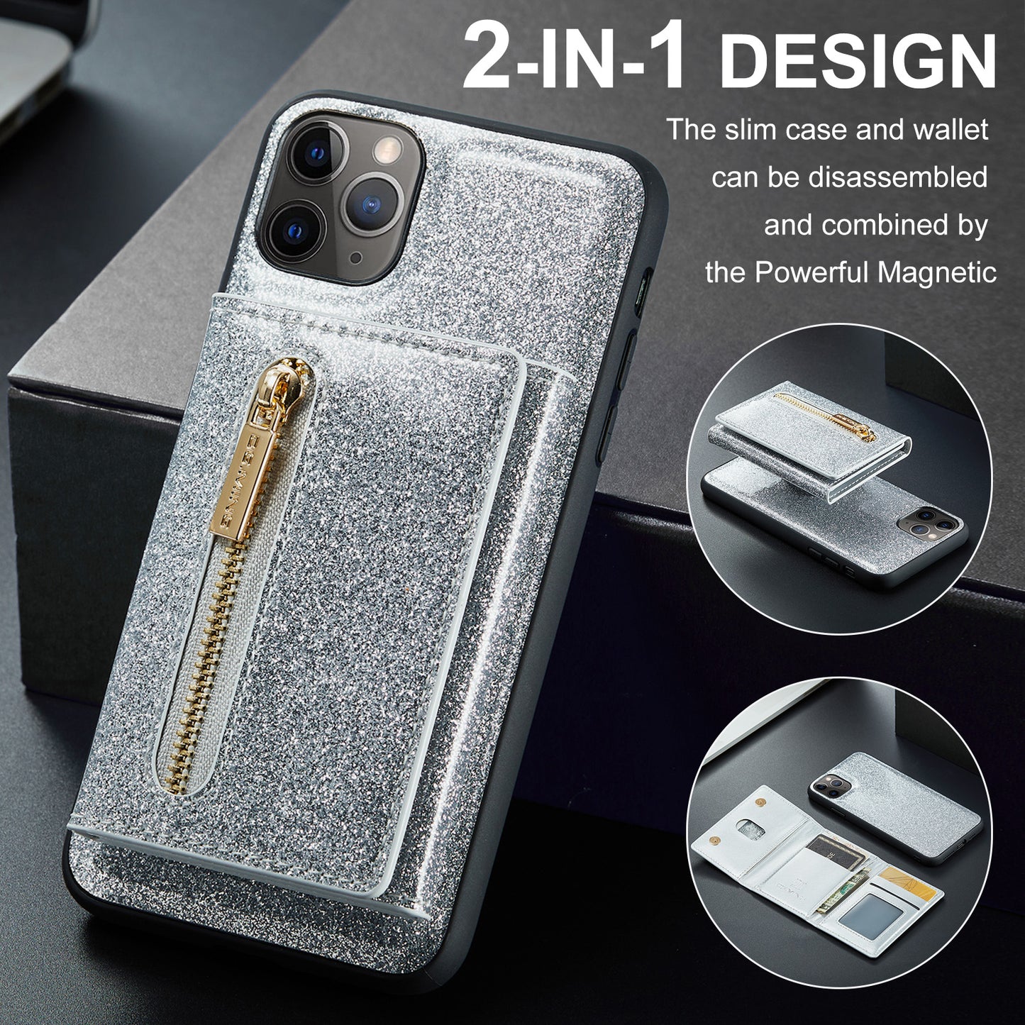 DG.MING Glitter Leather 2-in-1 Wallet iPhone 11 Pro Case