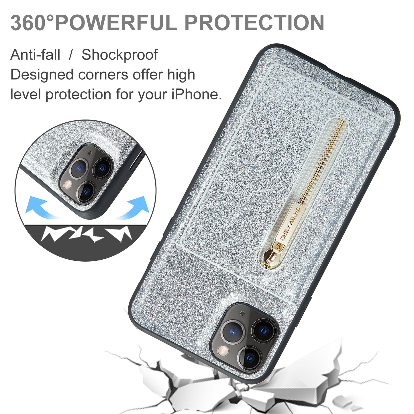 DG.MING Glitter Leather 2-in-1 Wallet iPhone 11 Pro Case