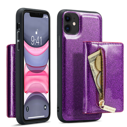 DG.MING Glitter Leather 2-in-1 Wallet iPhone 11 Case