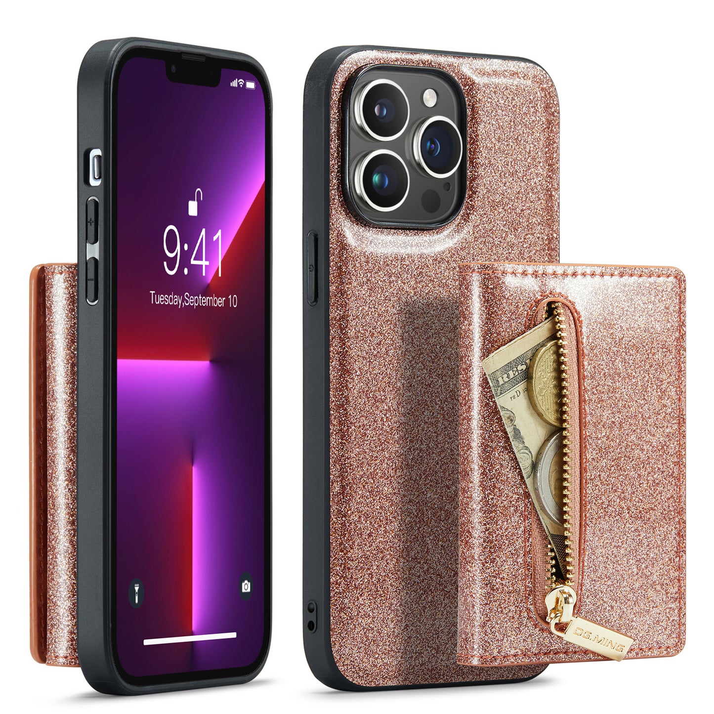 DG.MING Glitter Leather 2-in-1 Wallet iPhone 13 Pro Case