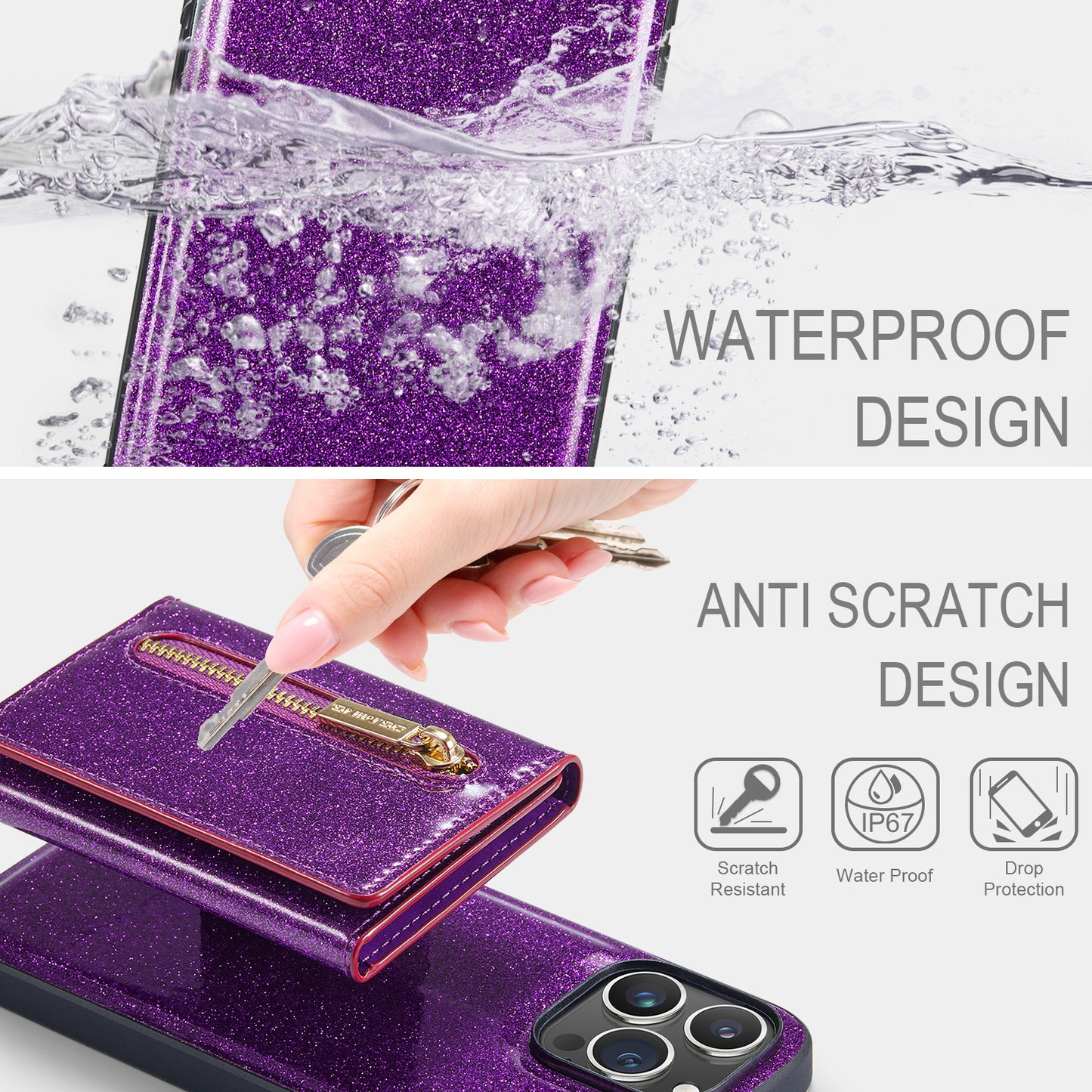 DG.MING Glitter Leather 2-in-1 Wallet iPhone 13 Pro Case