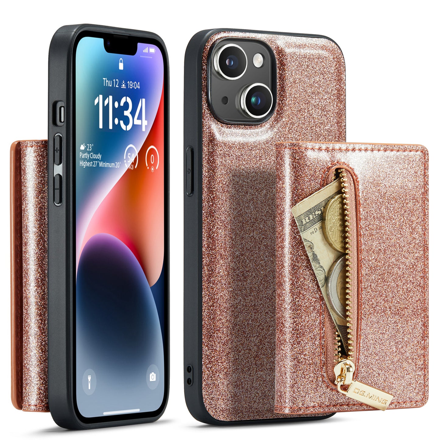 DG.MING Glitter Leather 2-in-1 Wallet iPhone 14 Case