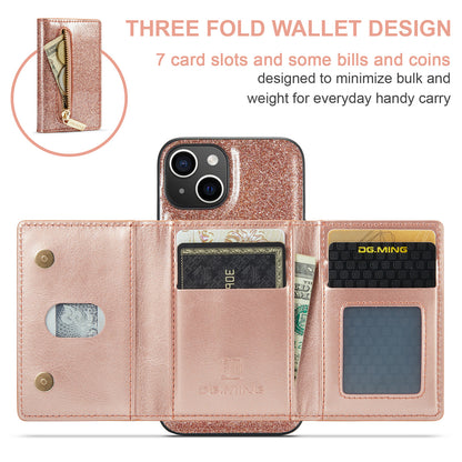 DG.MING Glitter Leather 2-in-1 Wallet iPhone 14 Case