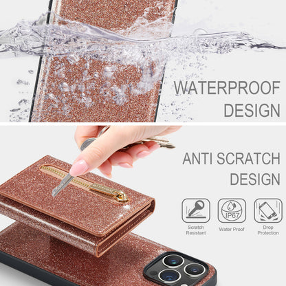 DG.MING Glitter Leather 2-in-1 Wallet iPhone 15 Pro Case