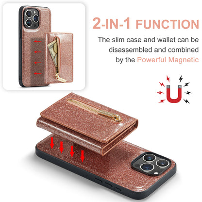 DG.MING Glitter Leather 2-in-1 Wallet iPhone 15 Pro Case