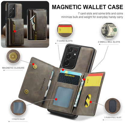 DG.MING Detachable Tri-fold Wallet Galaxy S21 Ultra Case