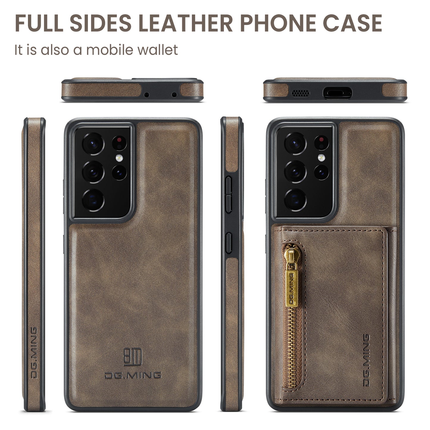 DG.MING Detachable Tri-fold Wallet Galaxy S21 Ultra Case