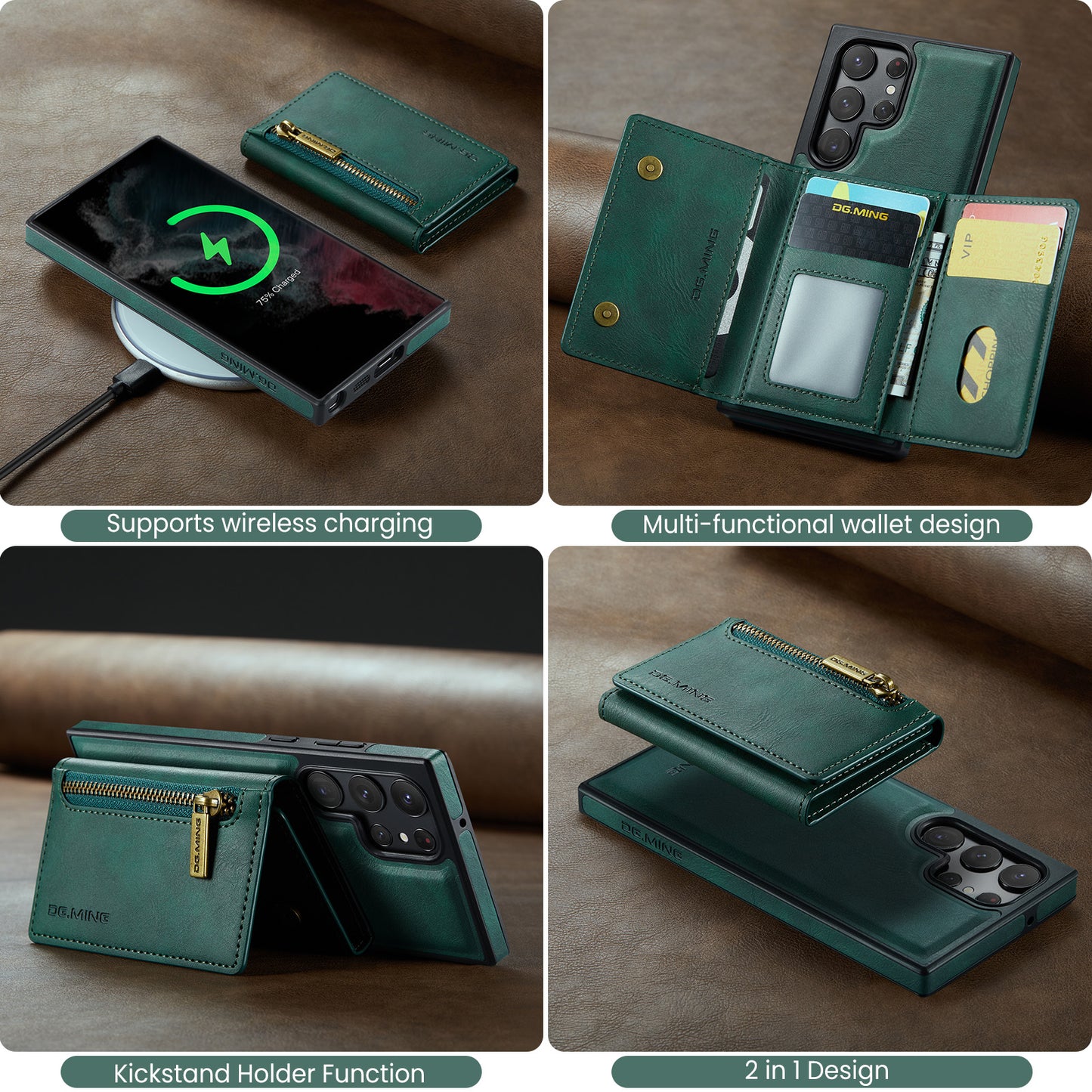 DG.MING Detachable Tri-fold Wallet Galaxy S22 Ultra Case