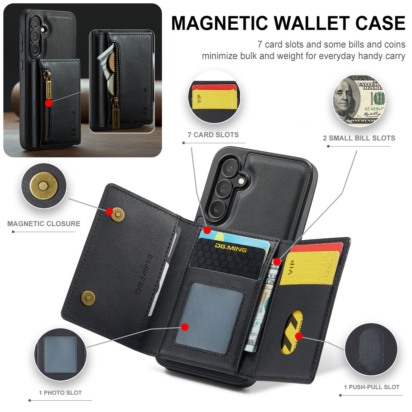 DG.MING Detachable Tri-fold Wallet Galaxy S23 FE Case