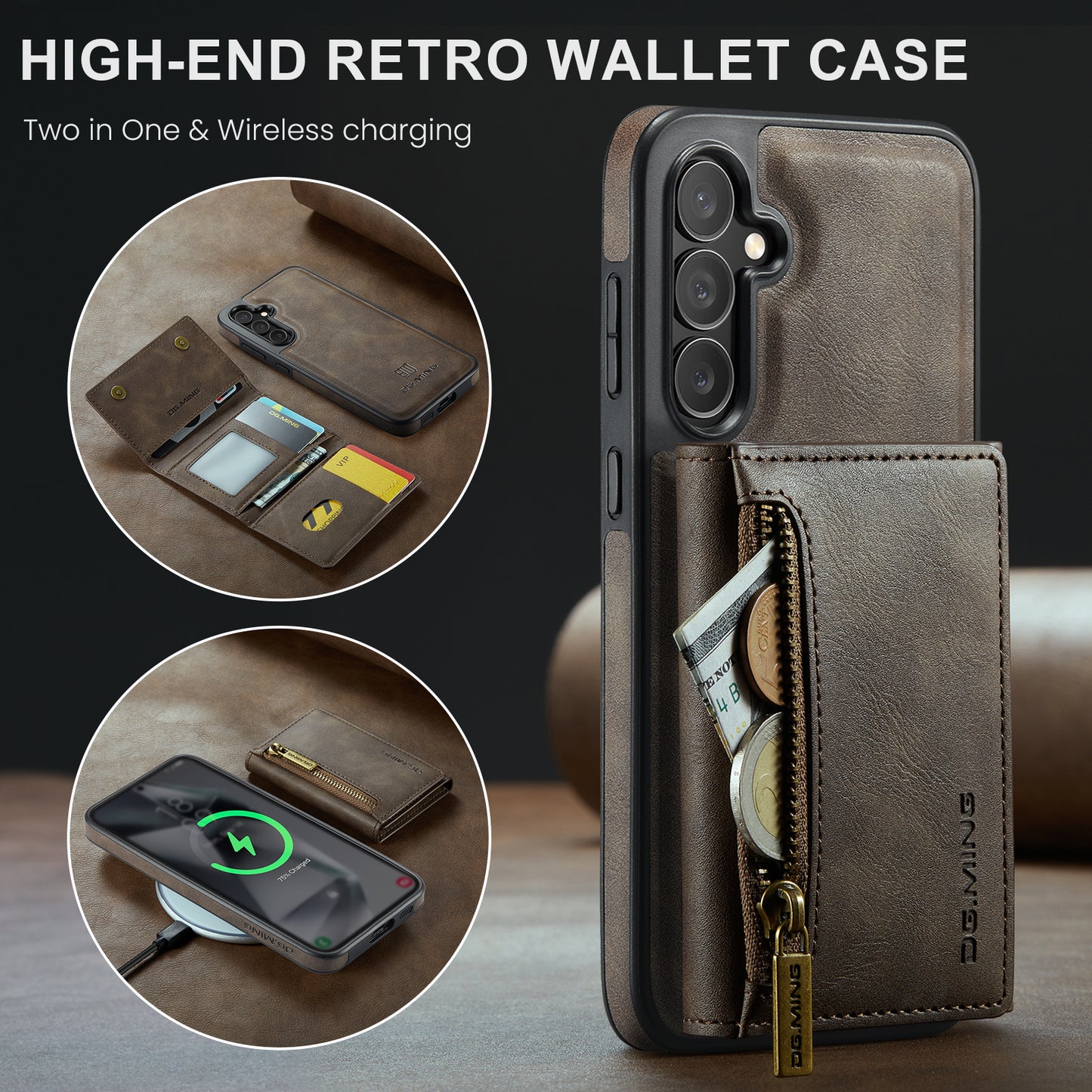 DG.MING Detachable Tri-fold Wallet Galaxy S24+ Case