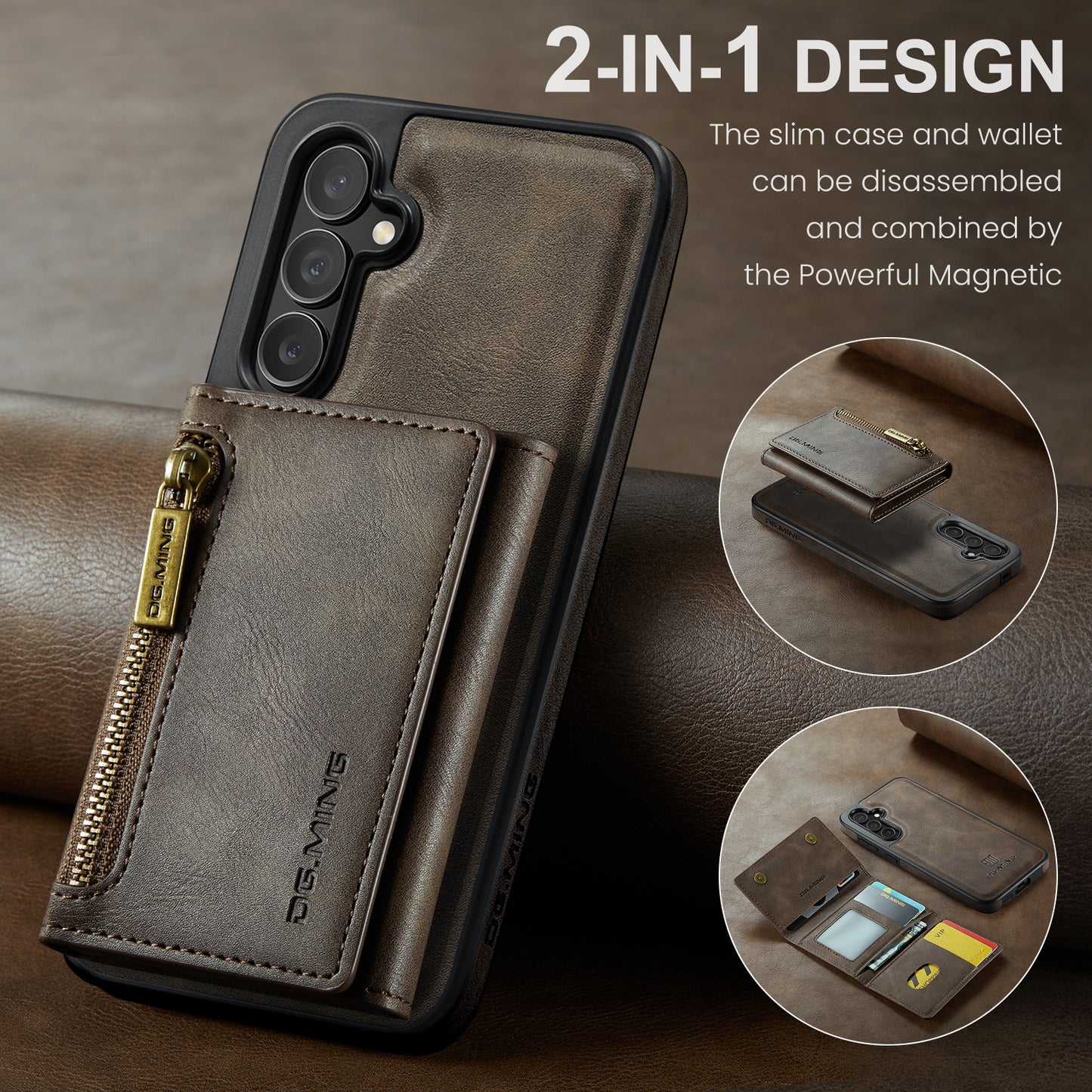 DG.MING Detachable Tri-fold Wallet Galaxy S24+ Case