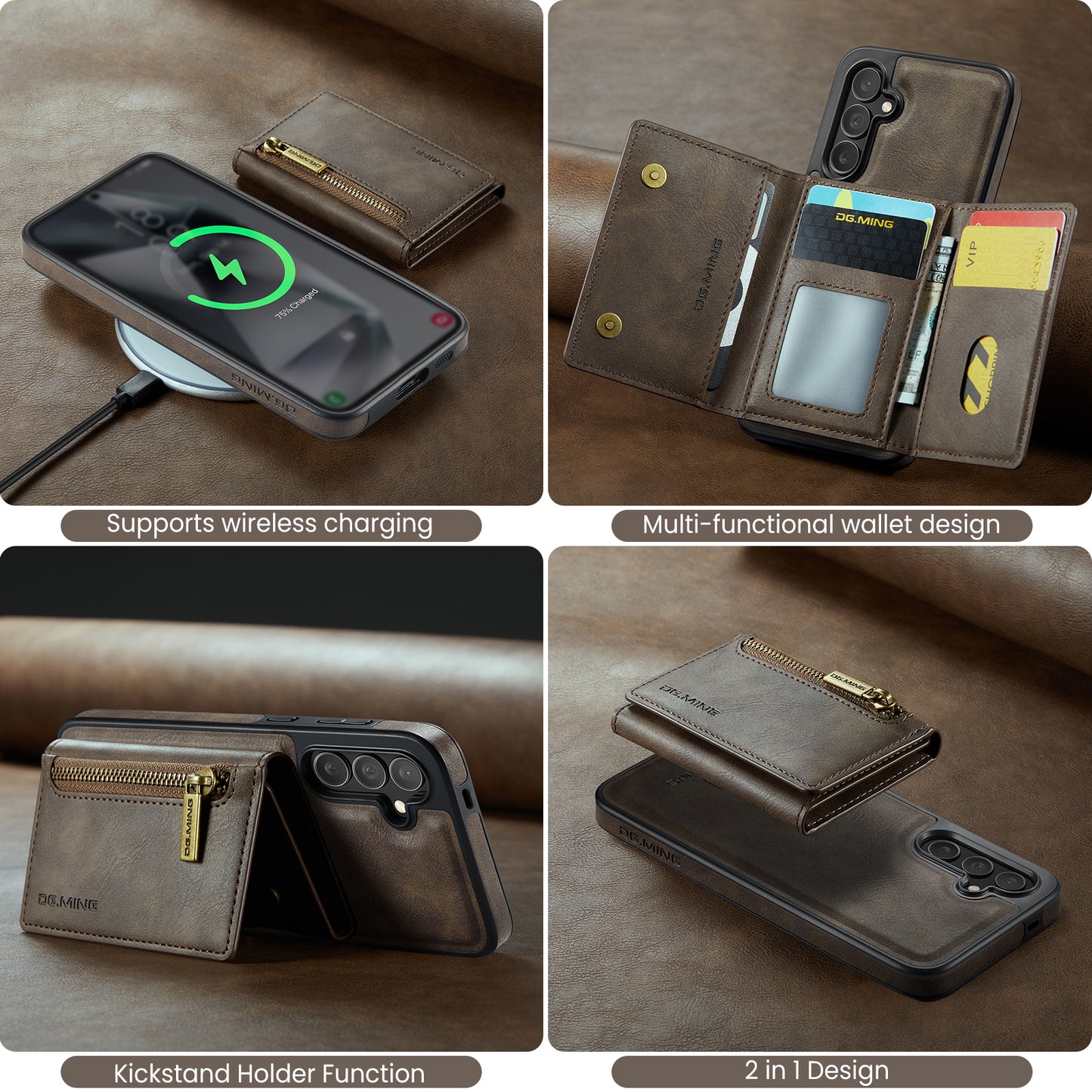 DG.MING Detachable Tri-fold Wallet Galaxy S24+ Case