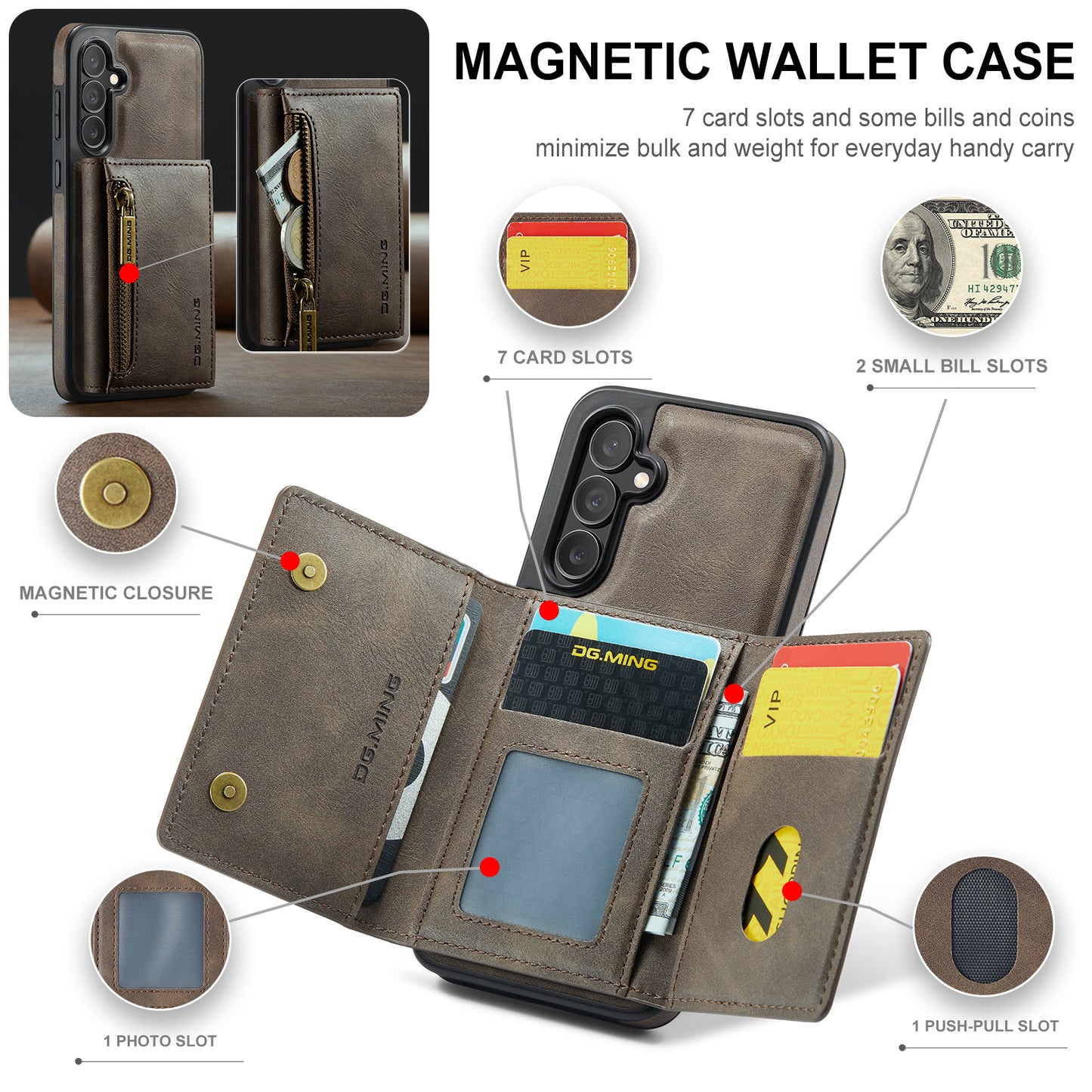 DG.MING Detachable Tri-fold Wallet Galaxy S24+ Case