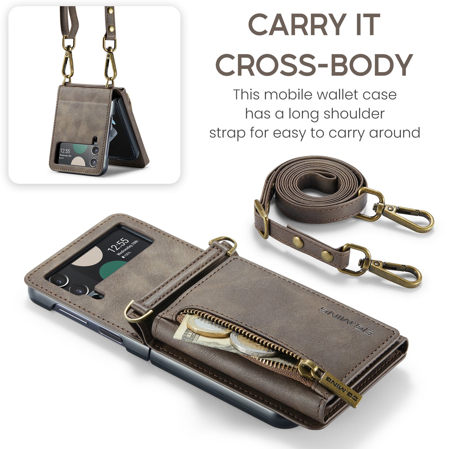 DG.MING Detachable Tri-fold Wallet Galaxy Z Flip4 Case