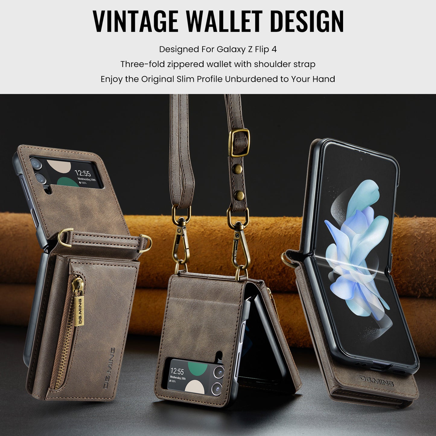 DG.MING Detachable Tri-fold Wallet Galaxy Z Flip4 Case