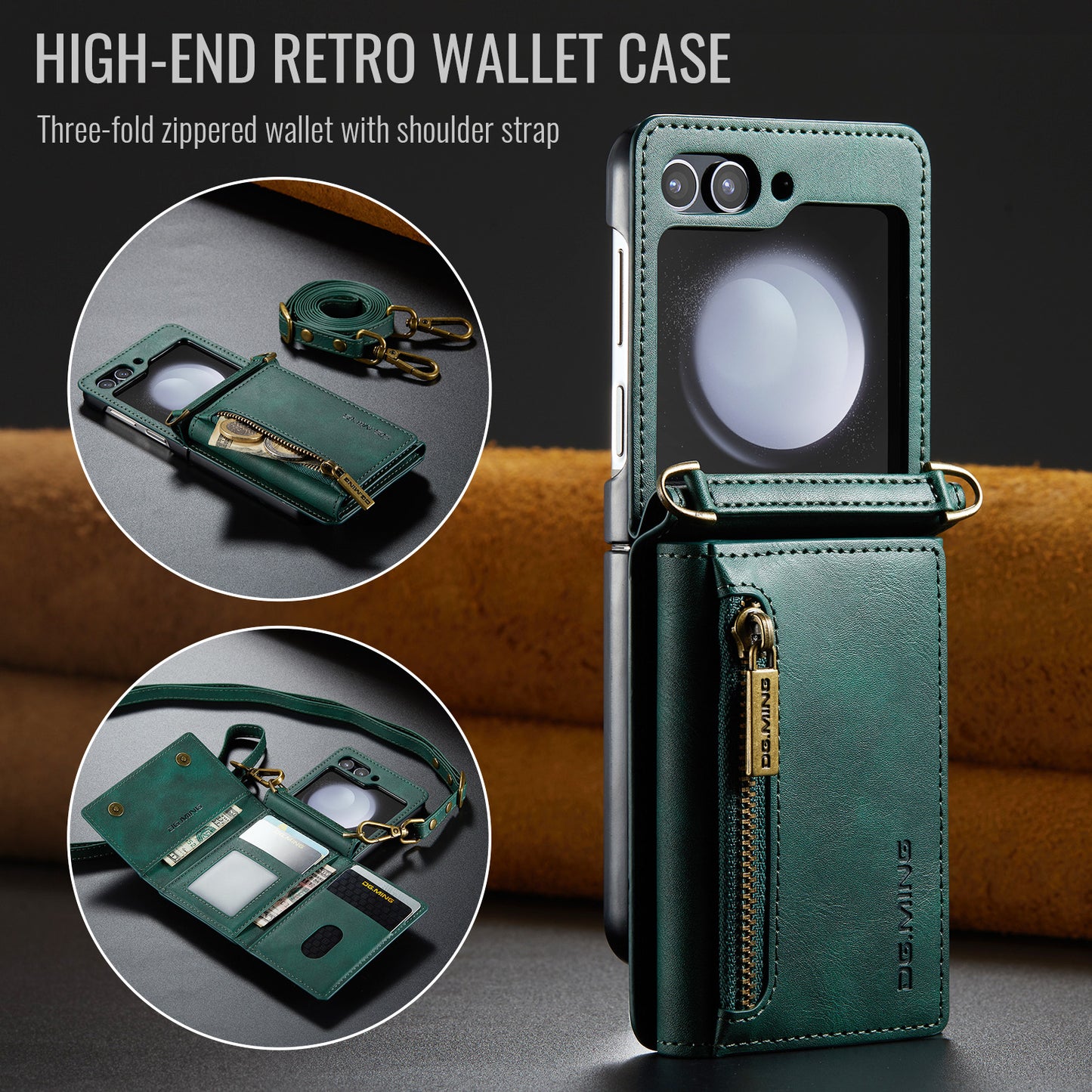 DG.MING Detachable Tri-fold Wallet Galaxy Z Flip5 Case