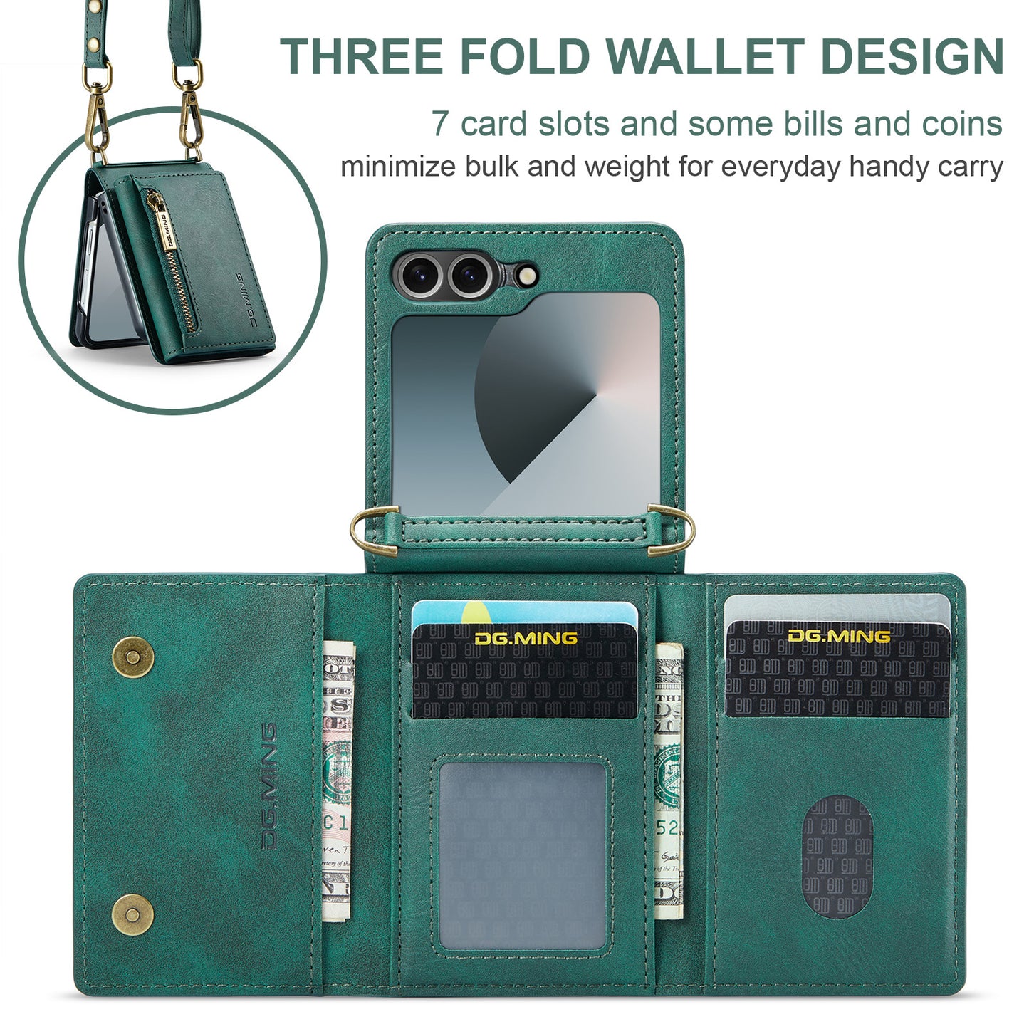 DG.MING Detachable Tri-fold Wallet Galaxy Z Flip6 Case