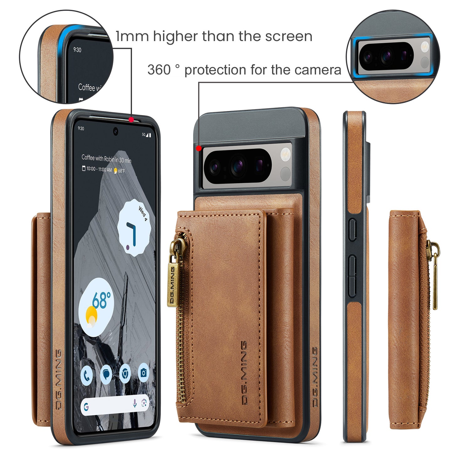 DG.MING Detachable Tri-fold Wallet Google Pixel 9 Pro XL Case