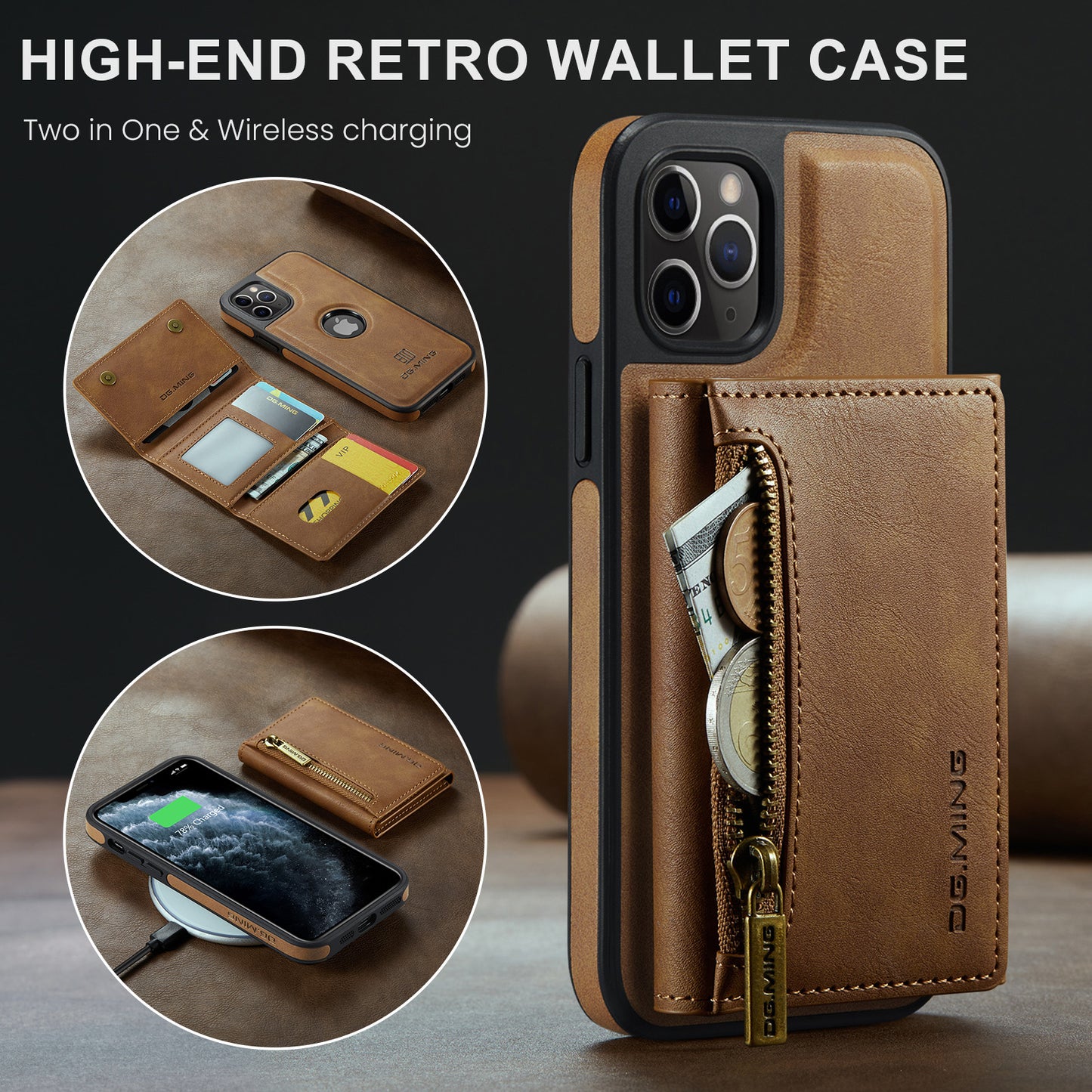 DG.MING Detachable Tri-fold Wallet iPhone 11 Pro Case