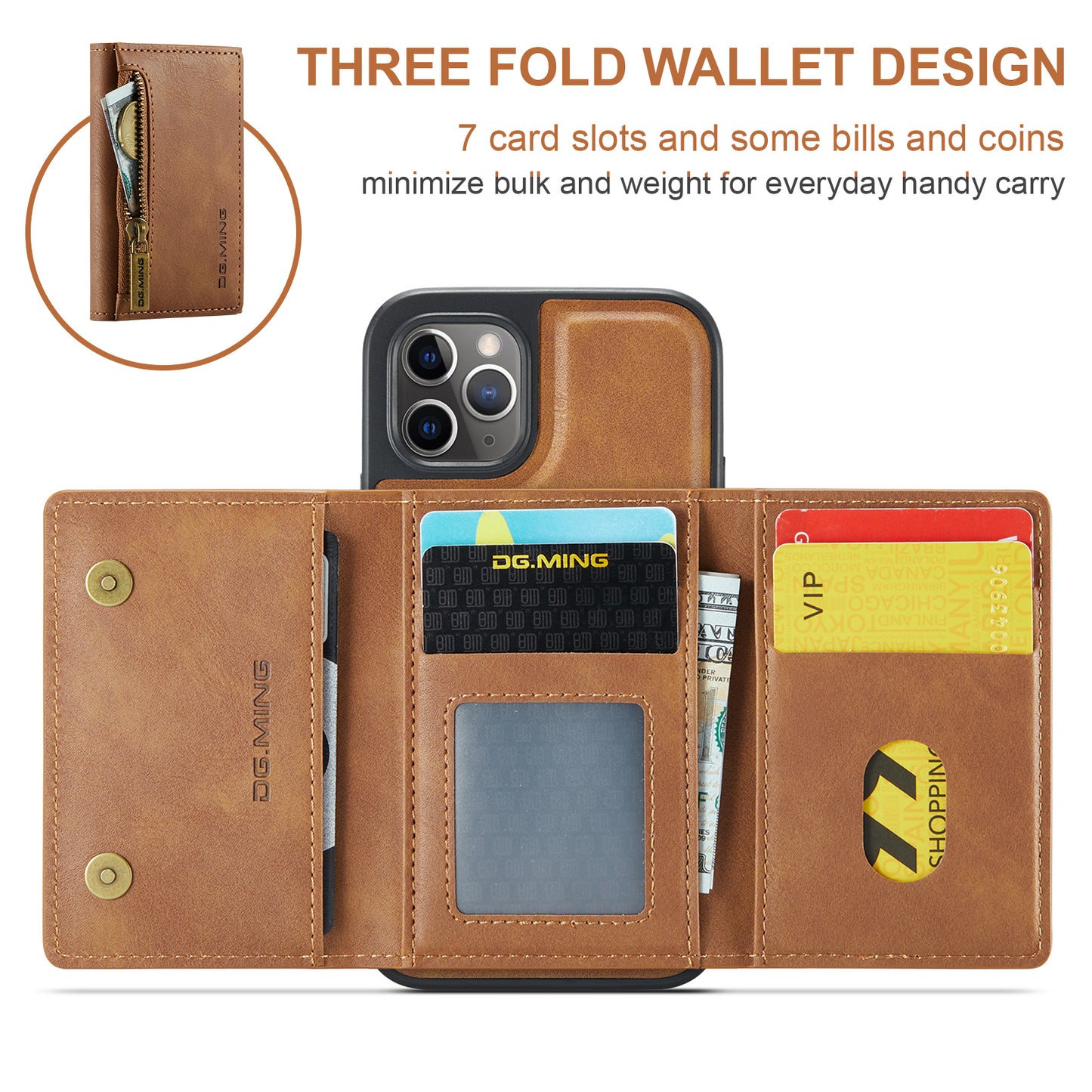 DG.MING Detachable Tri-fold Wallet iPhone 11 Pro Case