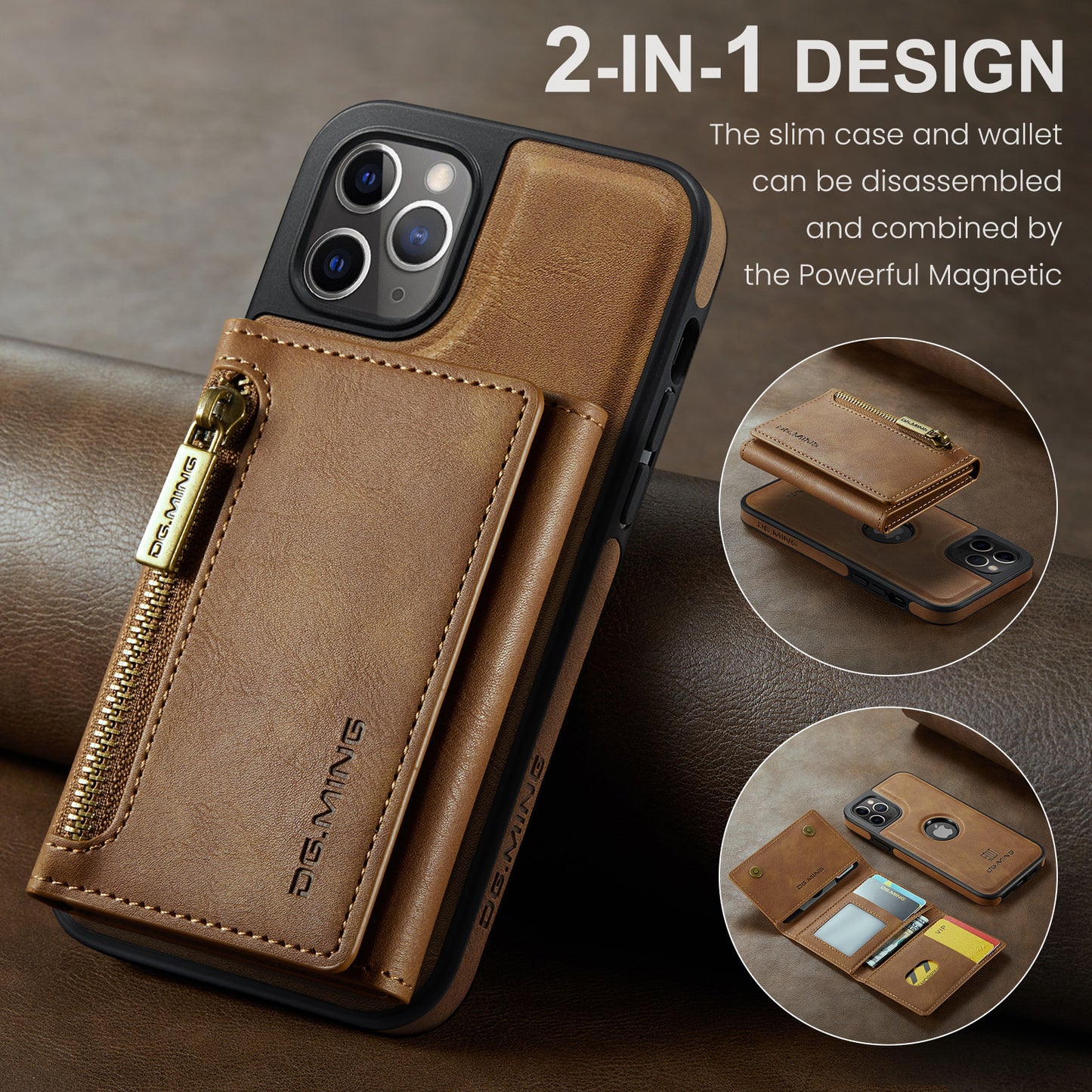 DG.MING Detachable Tri-fold Wallet iPhone 11 Pro Case