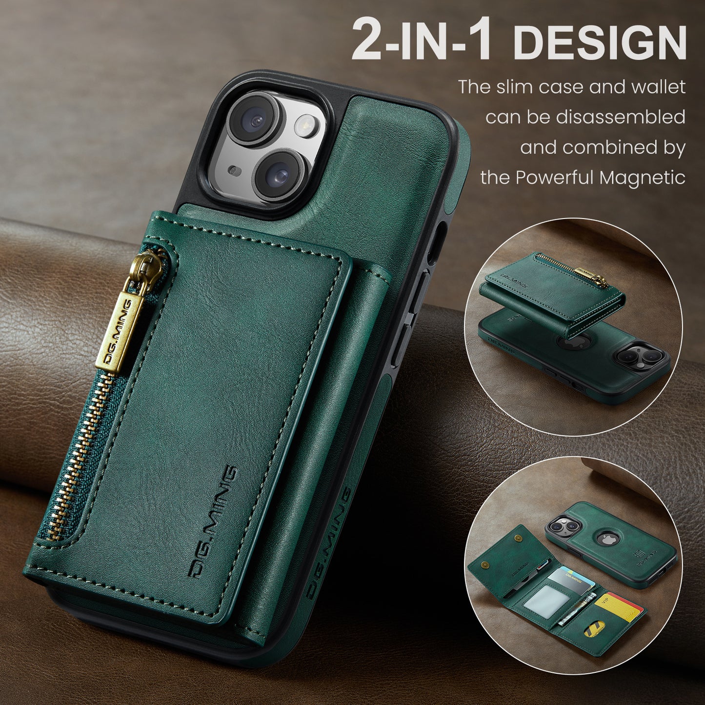 DG.MING Detachable Tri-fold Wallet iPhone 16 Plus Case