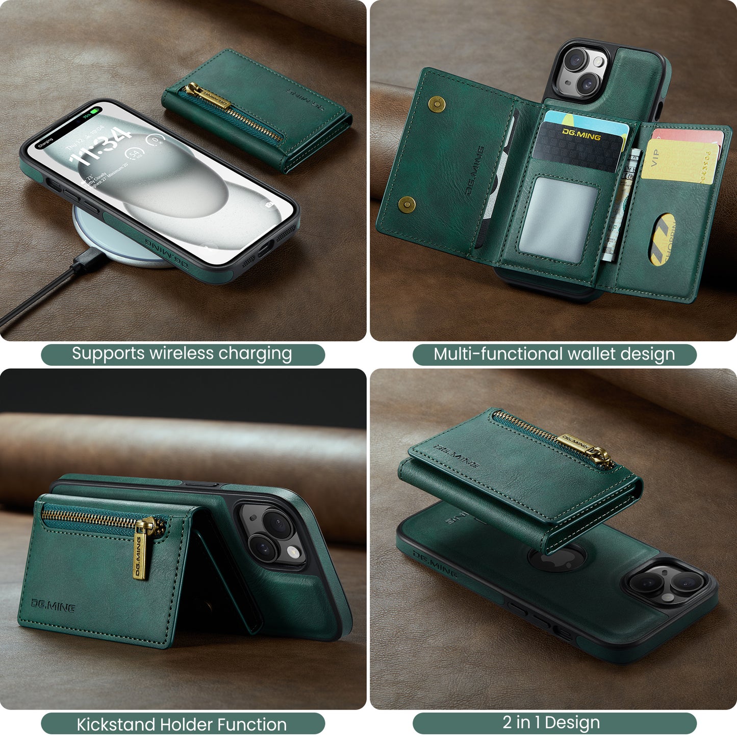 DG.MING Detachable Tri-fold Wallet iPhone 16 Plus Case