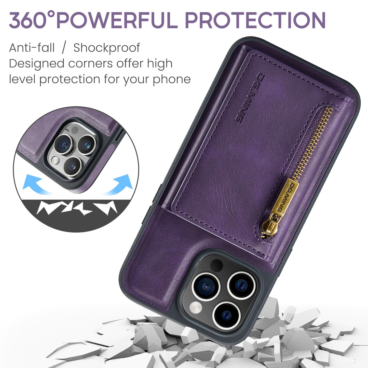 DG.MING Detachable Tri-fold Wallet iPhone 15 Pro Max Case