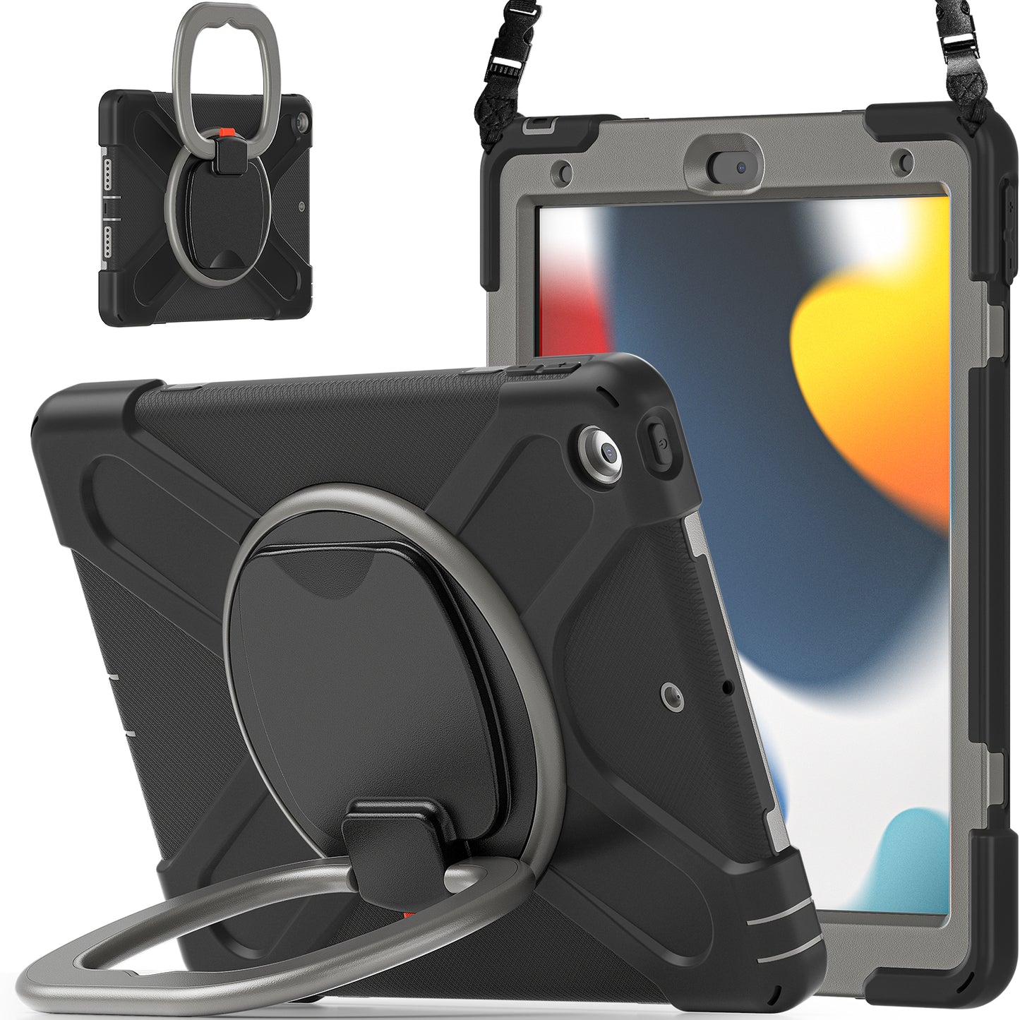 Pirate Box iPad 7 Case Hook Stand Rotating with Hand Holder Shoulder Strap