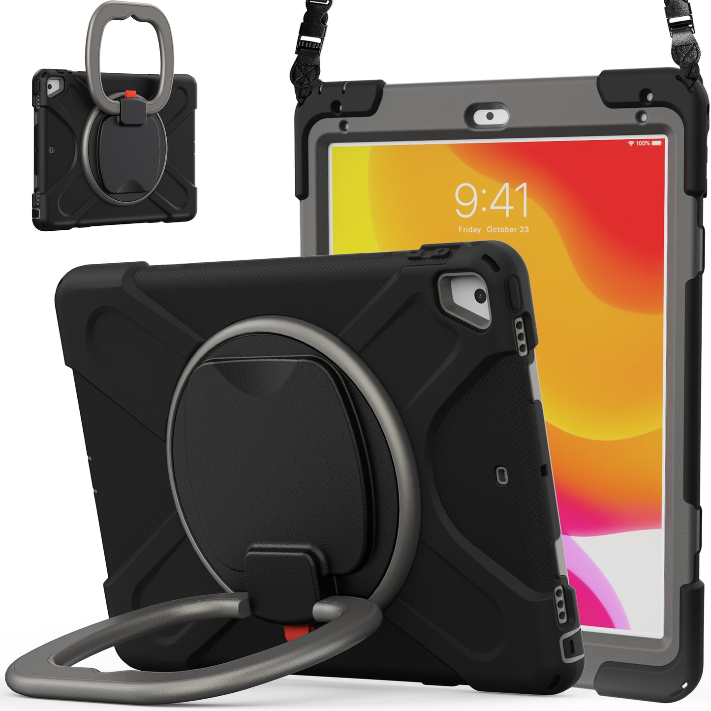 Pirate Box iPad 5 Case Hook Stand Rotating with Hand Holder Shoulder Strap