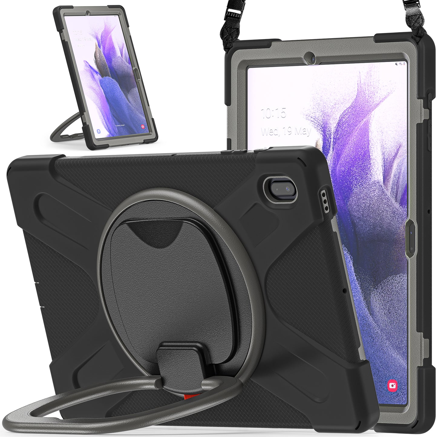 Pirate Box Galaxy Tab S7 FE Case Hook Stand Rotating Hand Holder Shoulder Strap