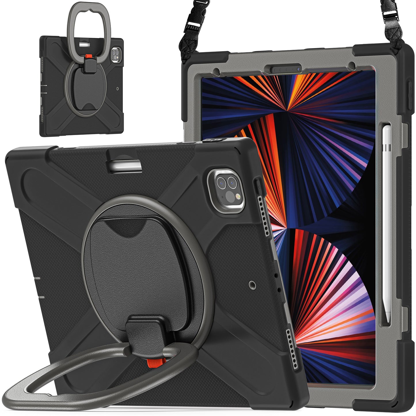 Pirate Box iPad Pro 12.9 (2018) Case Hook Stand Rotating with Hand Holder Shoulder Strap