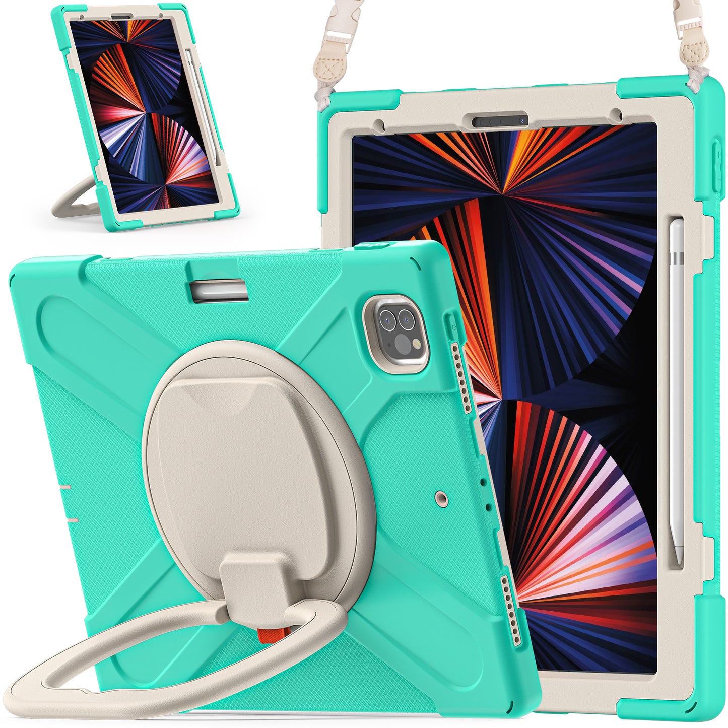 Pirate Box iPad Pro 12.9 (2021) Case Hook Stand Rotating with Hand Holder Shoulder Strap