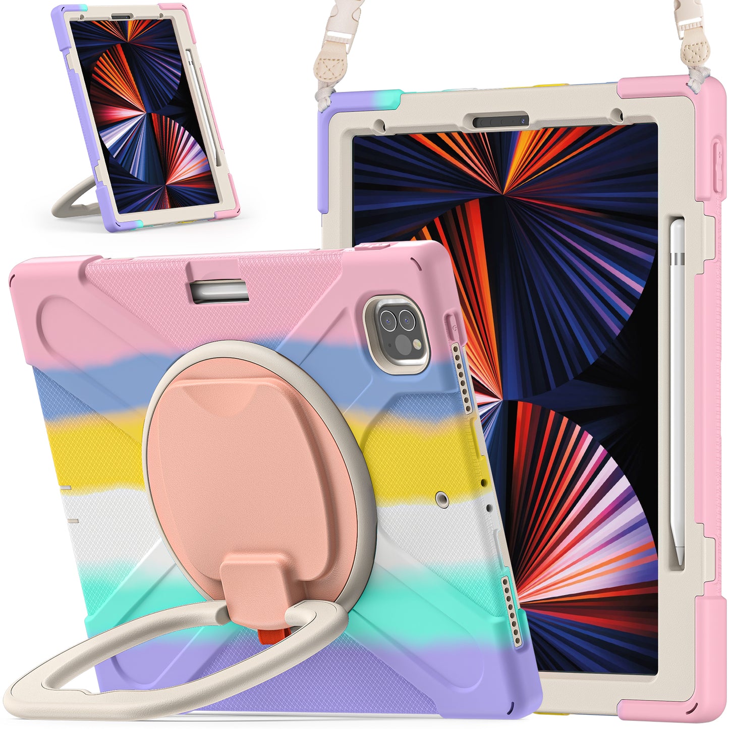 Pirate Box iPad Pro 12.9 (2021) Case Hook Stand Rotating with Hand Holder Shoulder Strap