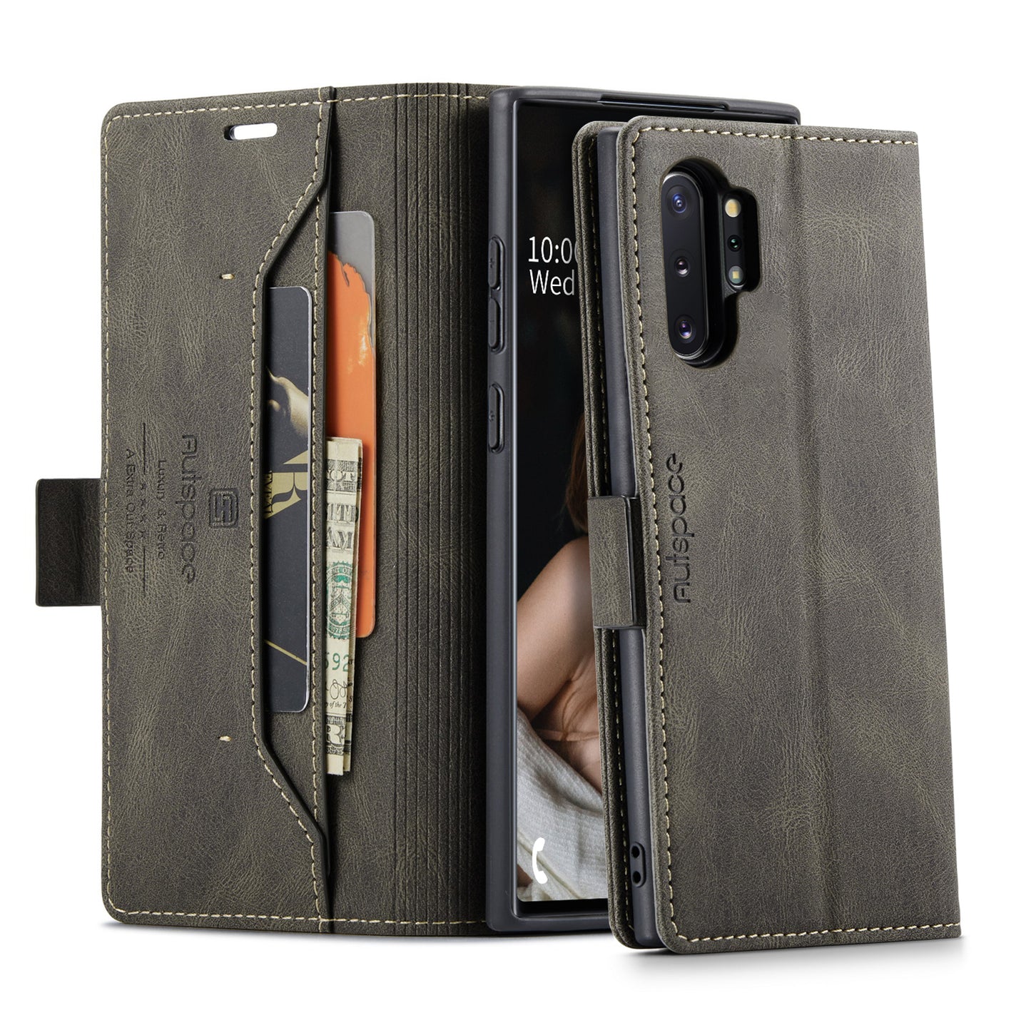 AUTSPACE Retro Galaxy Note10+ Leather Case Magnetic