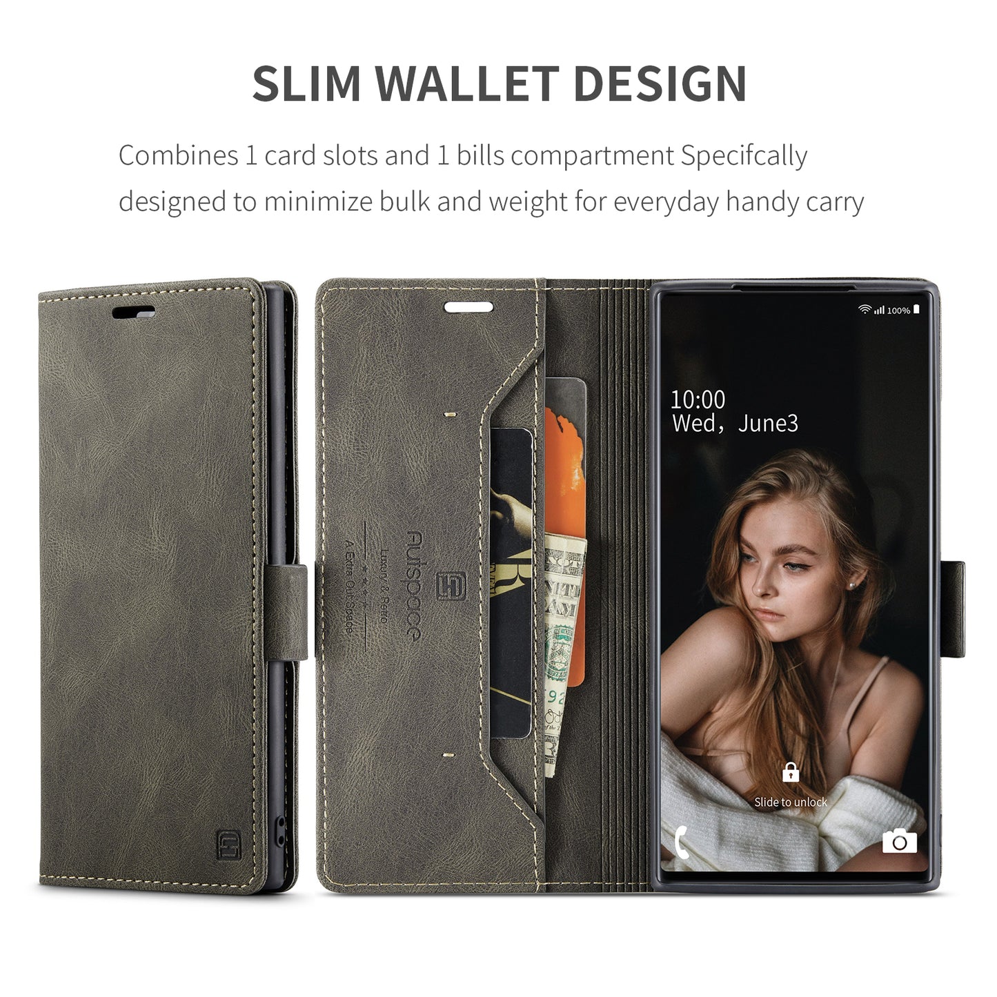 AUTSPACE Retro Galaxy Note10+ Leather Case Magnetic