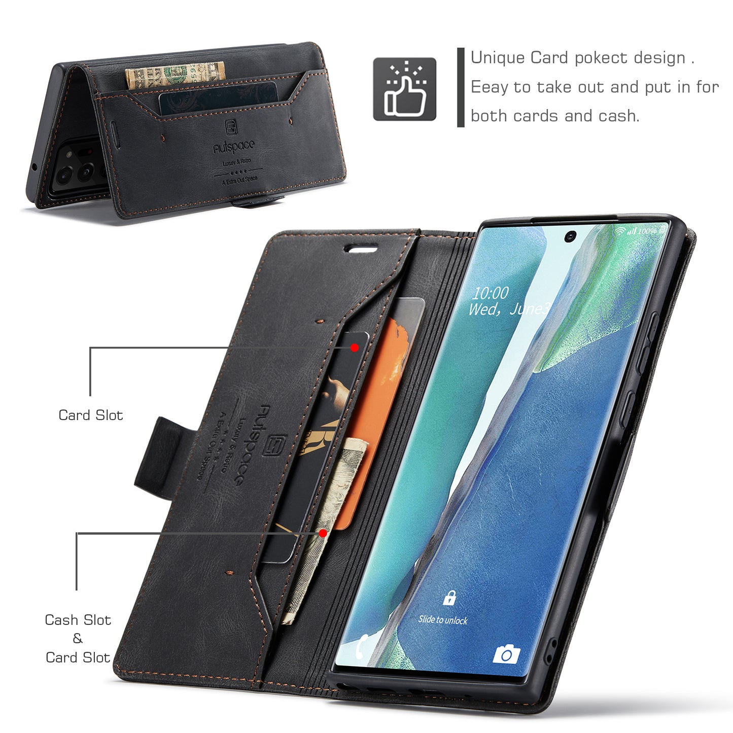 AUTSPACE Retro Galaxy Note20 Ultra Leather Case Magnetic