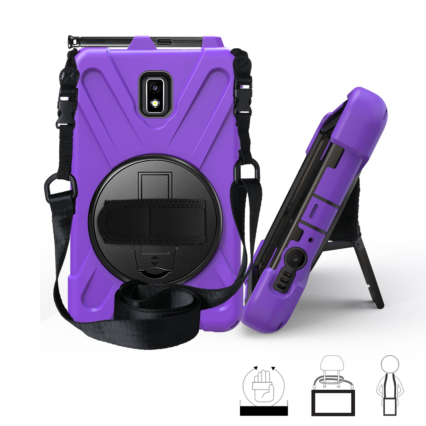 Pirate King Galaxy Tab Active2 Case 360 Rotating Stand Hand Holder Shoulder Strap