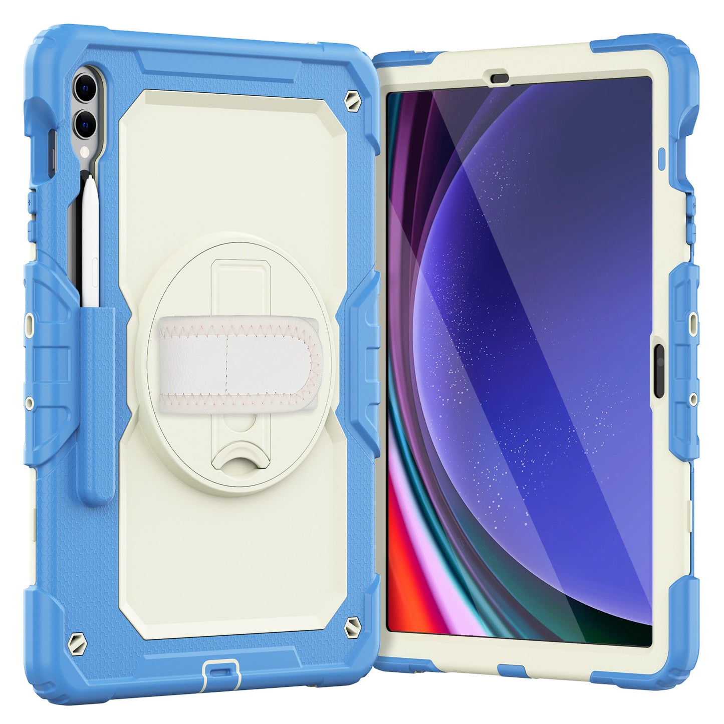 HUIXIANG Tough Strap Galaxy Tab S9 FE+ Case Built-in Screen Protector