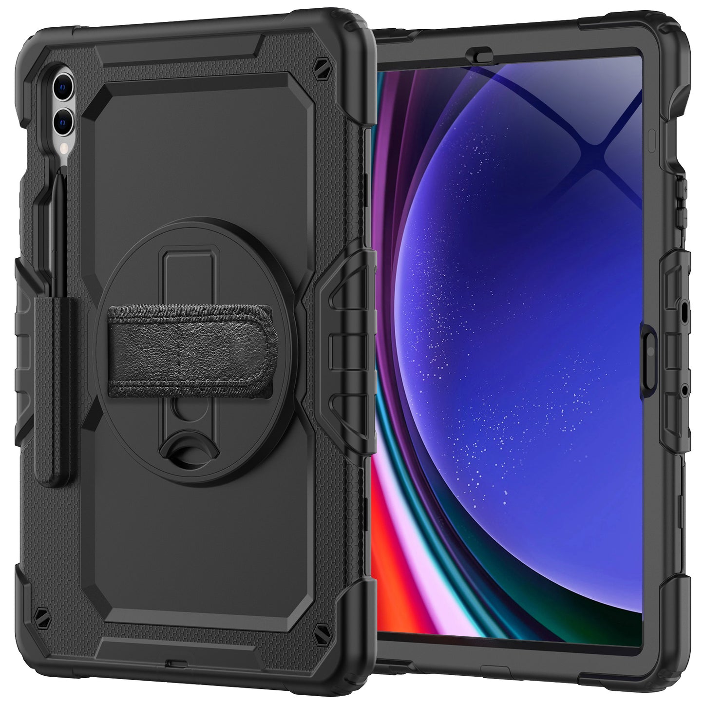 HUIXIANG Tough Strap Galaxy Tab S9 FE+ Case Built-in Screen Protector