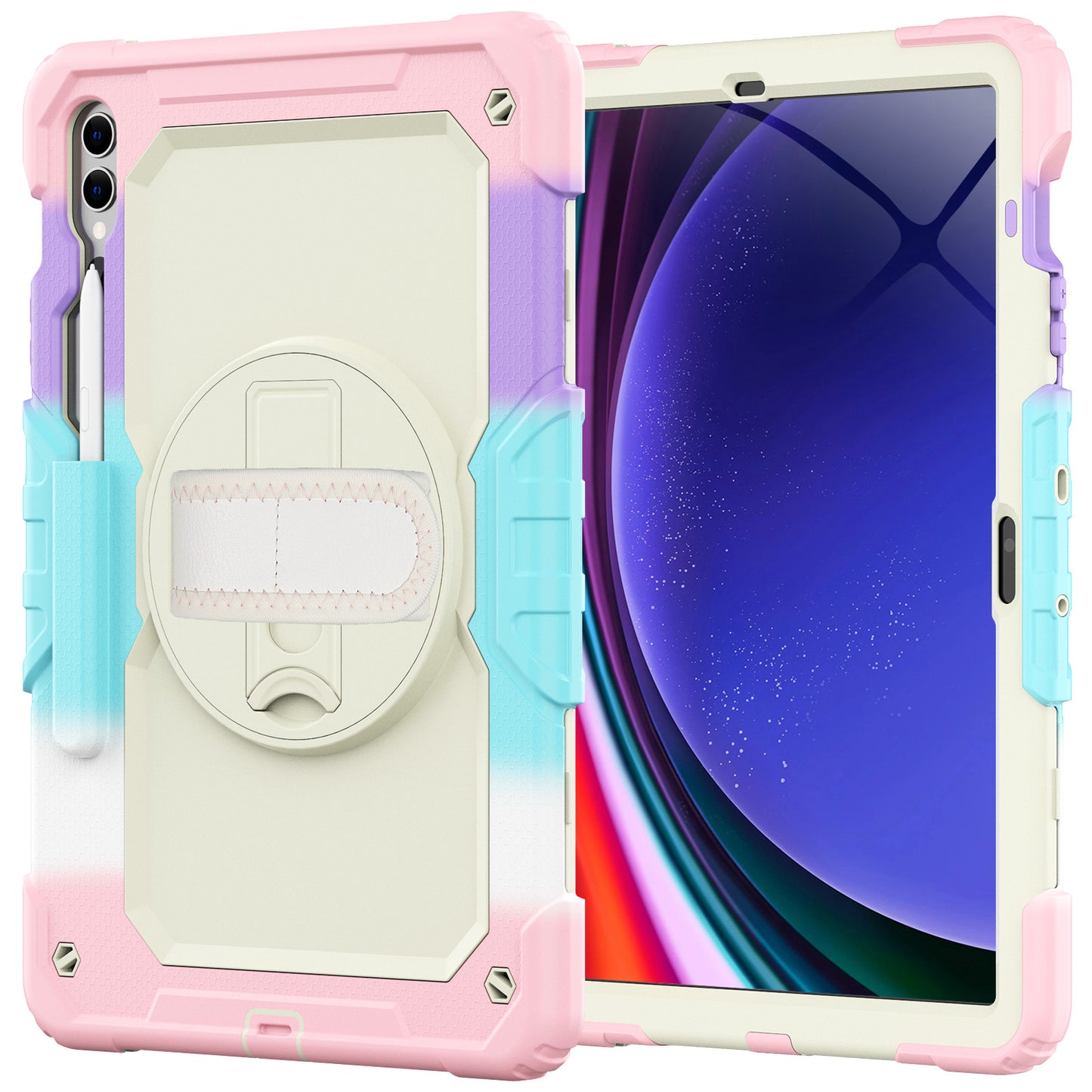 HUIXIANG Tough Strap Galaxy Tab S9 FE+ Case Built-in Screen Protector