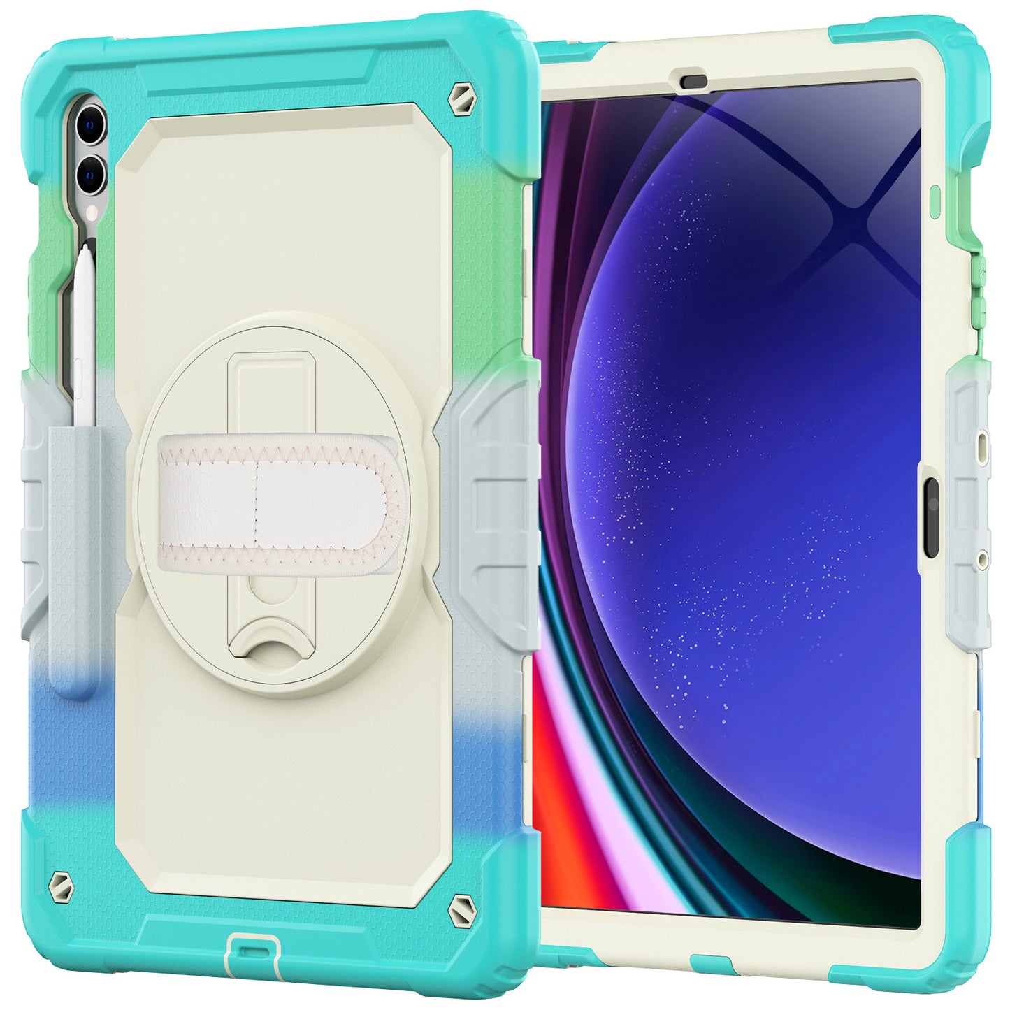 HUIXIANG Tough Strap Galaxy Tab S9 FE+ Case Built-in Screen Protector