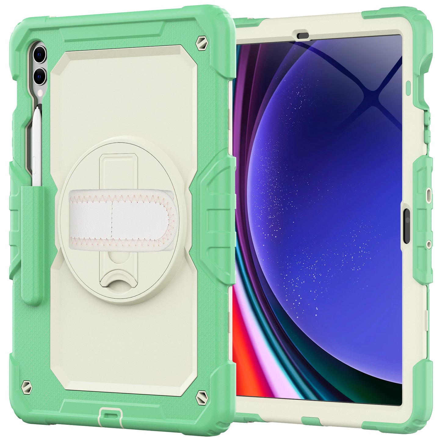 HUIXIANG Tough Strap Galaxy Tab S9 FE+ Case Built-in Screen Protector