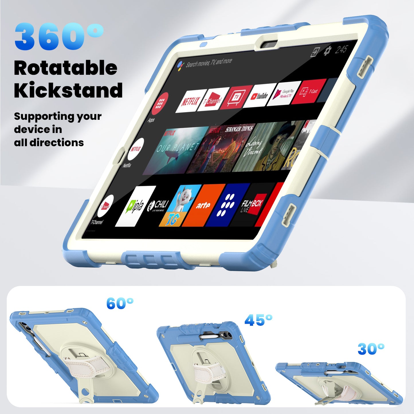 HUIXIANG Tough Strap Galaxy Tab S9 FE+ Case Built-in Screen Protector