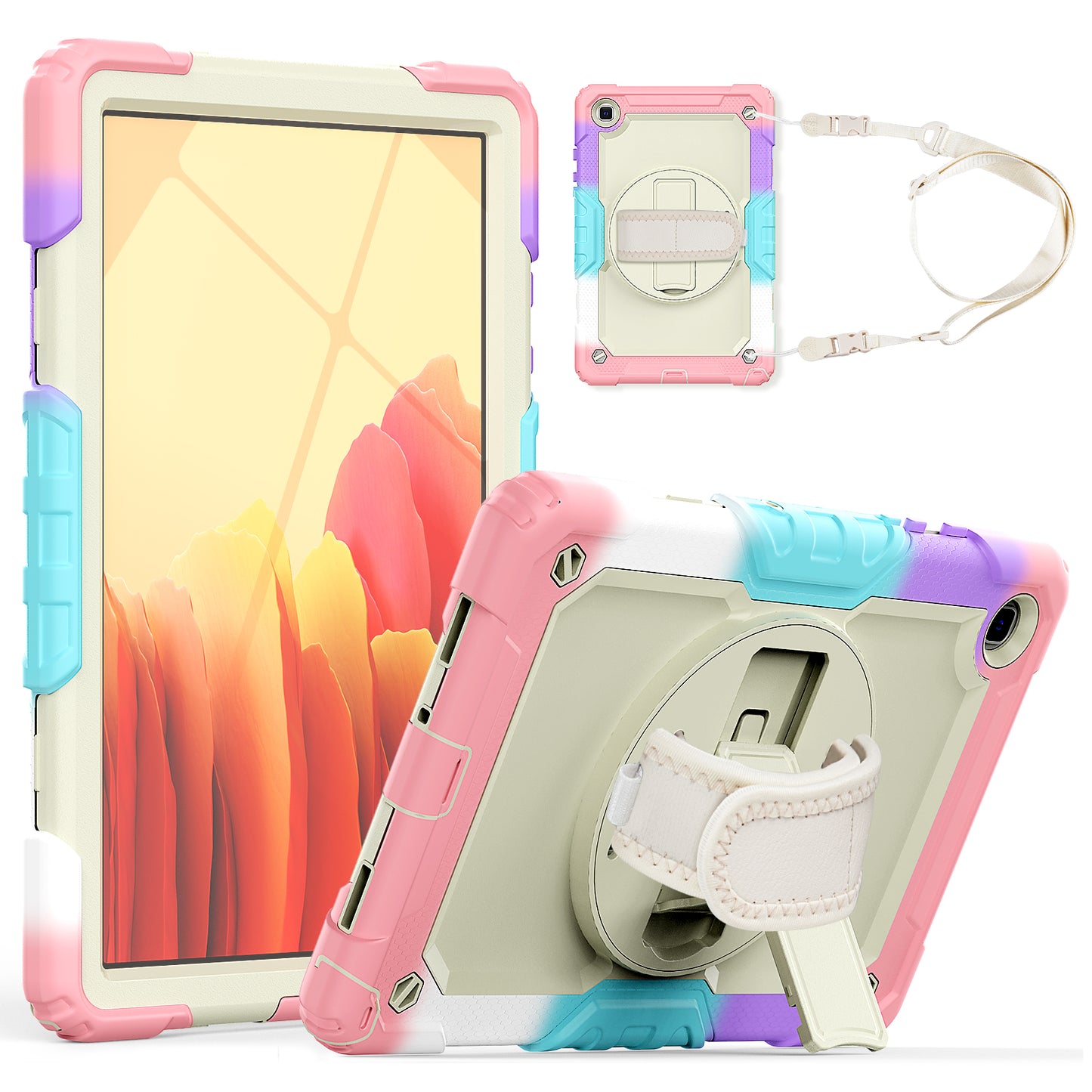 HUIXIANG Tough Strap Galaxy Tab A7 Case Built-in Screen Protector