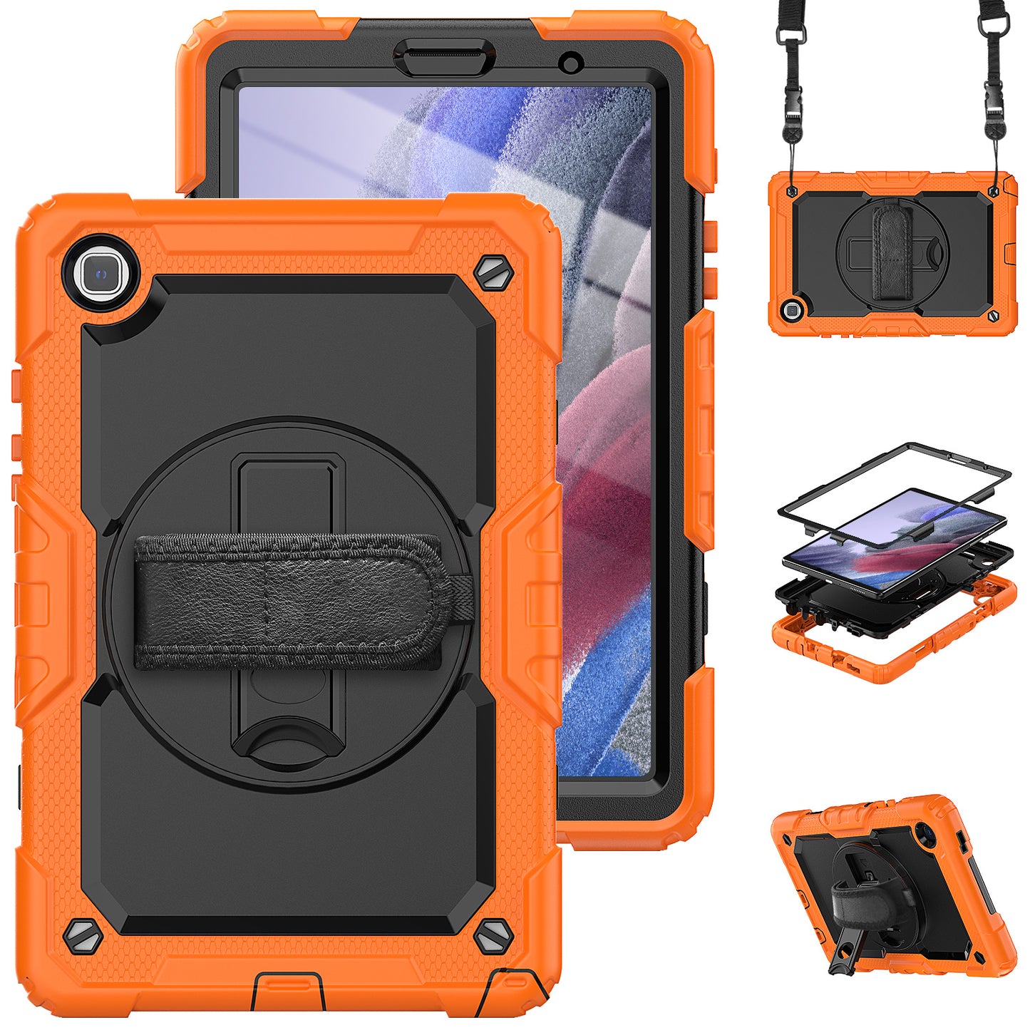 HUIXIANG Tough Strap Galaxy Tab A7 Lite Case Built-in Screen Protector