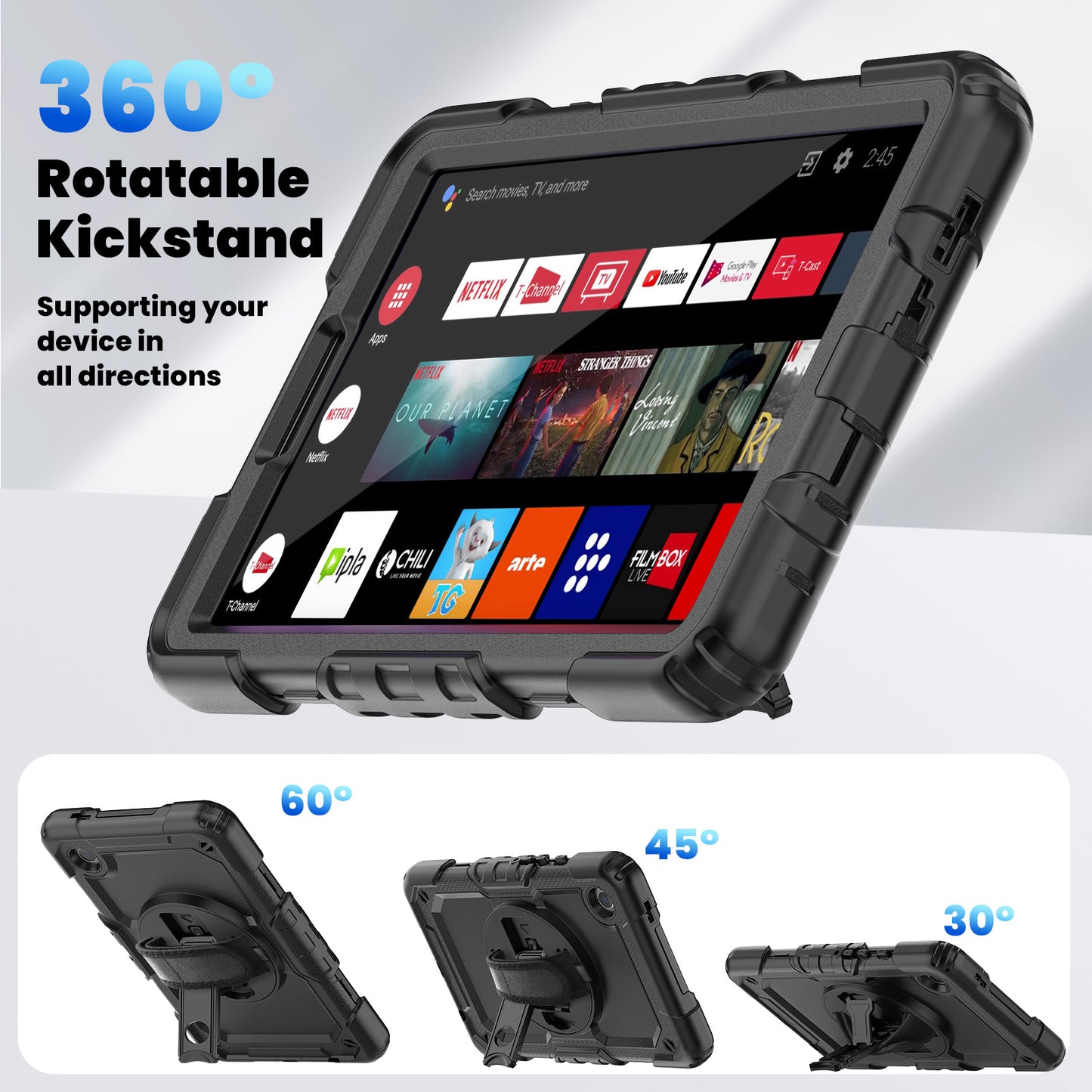 HUIXIANG Tough Strap Galaxy Tab A9 Case Built-in Screen Protector