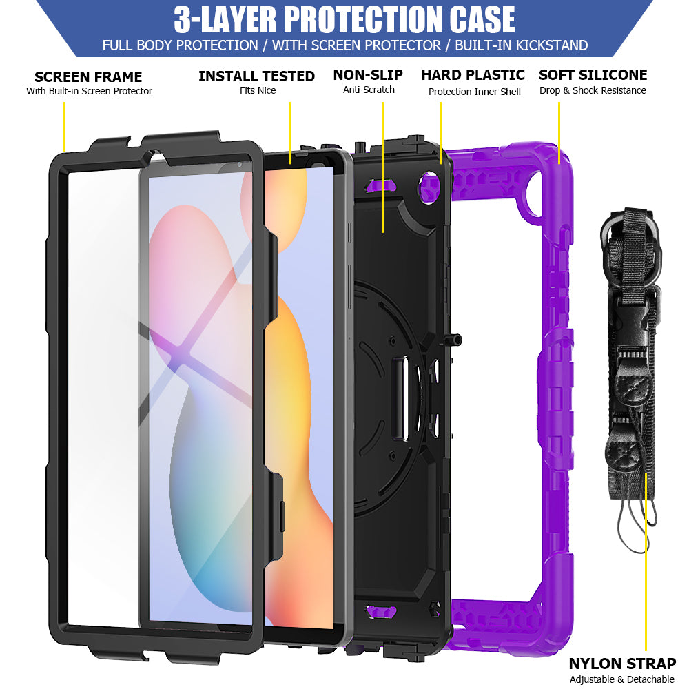 HUIXIANG Tough Strap Galaxy Tab S6 Lite Case Built-in Screen Protector